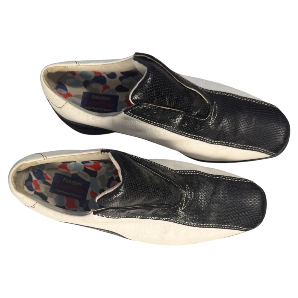 FootJoy LoPro Collection Golf Shoes White Black Leather Slip On Loafers Men 9.5